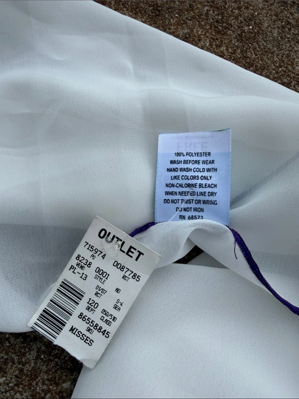 White Chiffon Scarf with Purple Rolled Edge. NWT